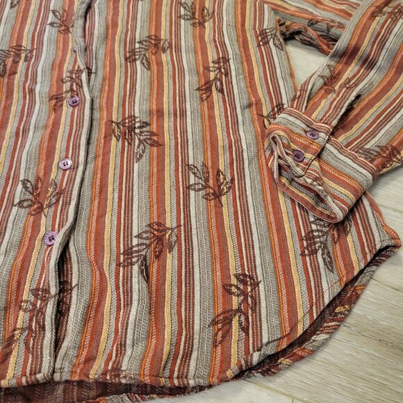 Womens Cotton Lemon Grass Long Sleeve Brown Fall Leaf Size Large - Picture 2 of 4